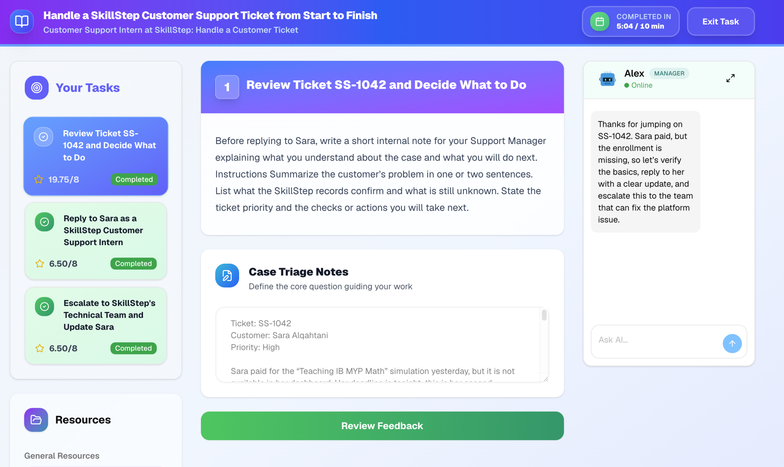 Customer support ticket management interface